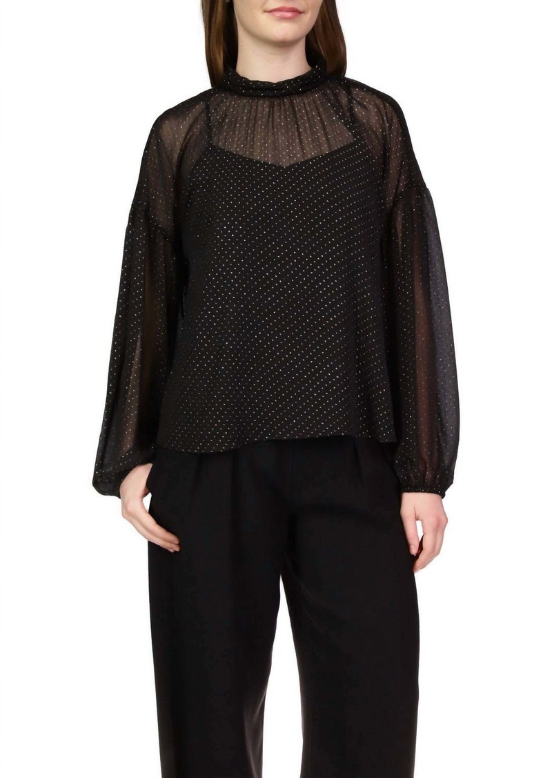 Sanctuary Sheer Volume Metallic Blouse In Black