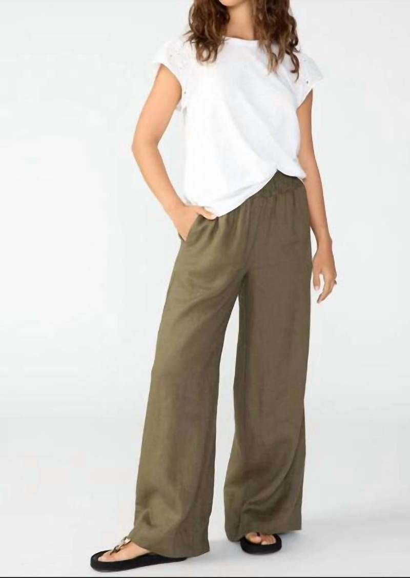 Sanctuary Smocked Wide Leg Linen Pants In Mossy Green