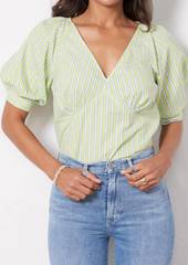 Sanctuary V Neck Poplin Top In Green Energy Stripe