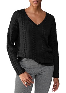 Sanctuary Womens Cable Knit Long Sleeve V-Neck Sweater