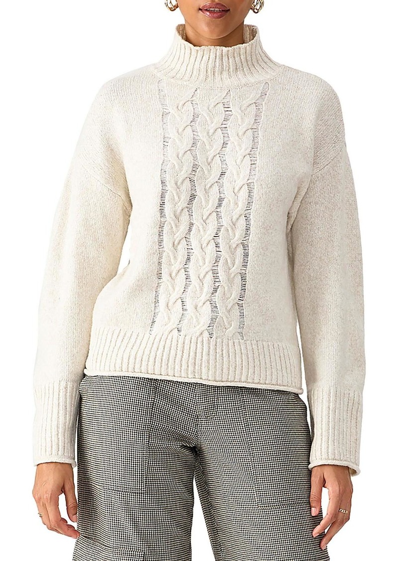 Sanctuary Womens Cable Knit Ribbed Trim Mock Turtleneck Sweater