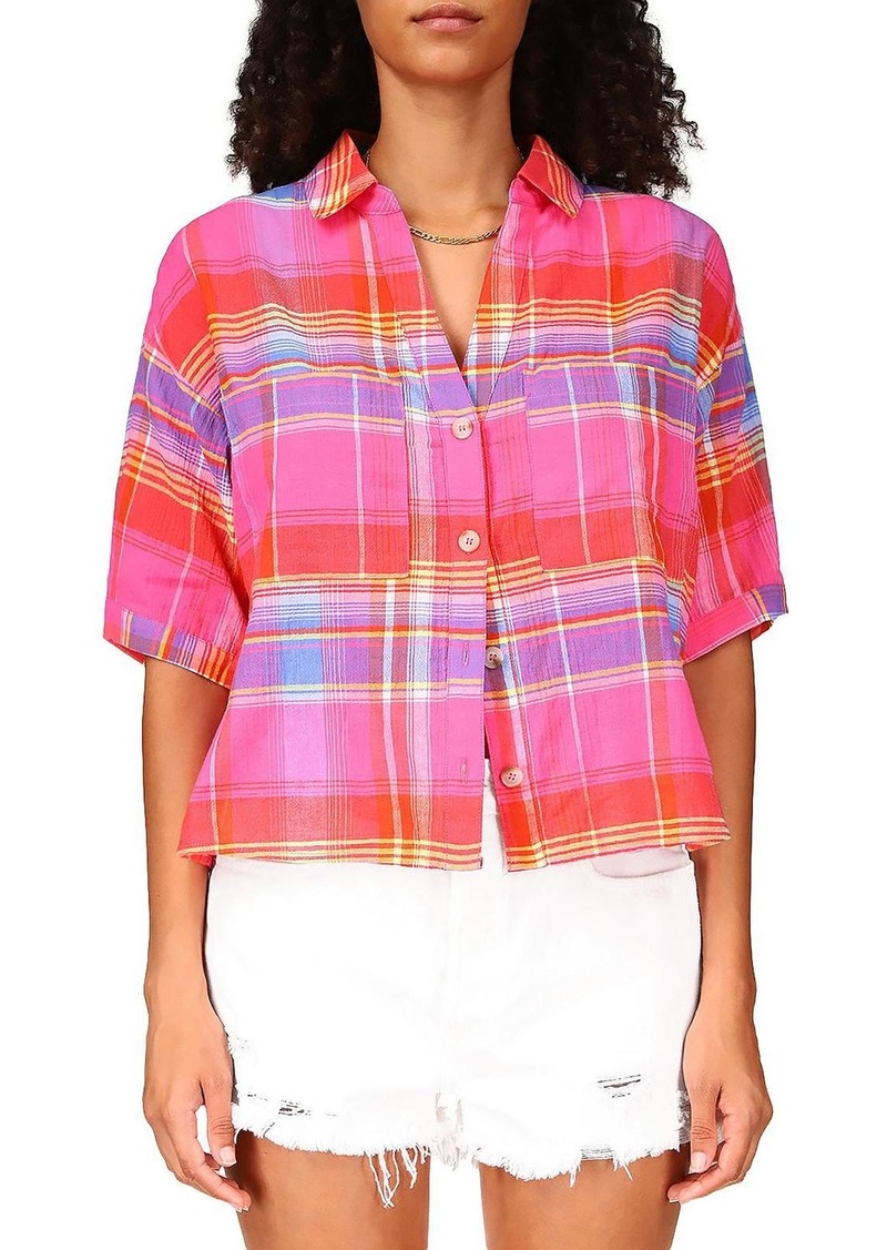 Sanctuary Womens Collared Plaid Button-Down Top