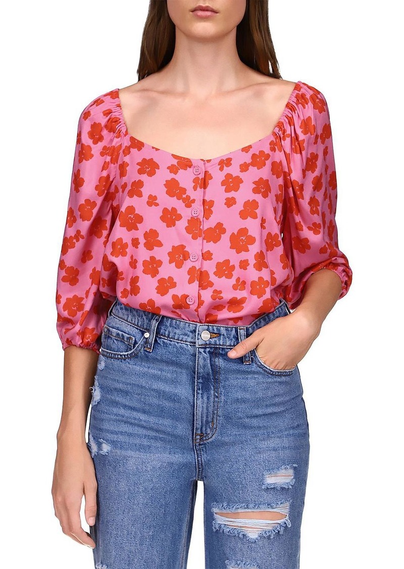 Sanctuary Womens Floral Print Peasant Top Button-Down Top