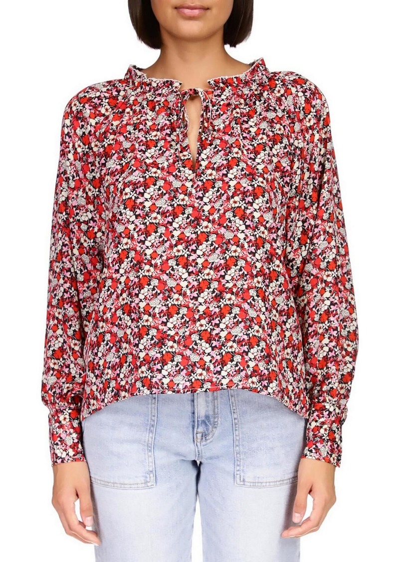 Sanctuary Womens Floral Print Ruffle Neck Blouse