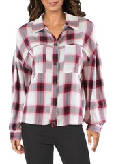 Sanctuary Womens Plaid Crop Button-Down Top