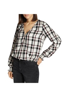 Sanctuary Womens Plaid Smocked Sleeves Pullover Top