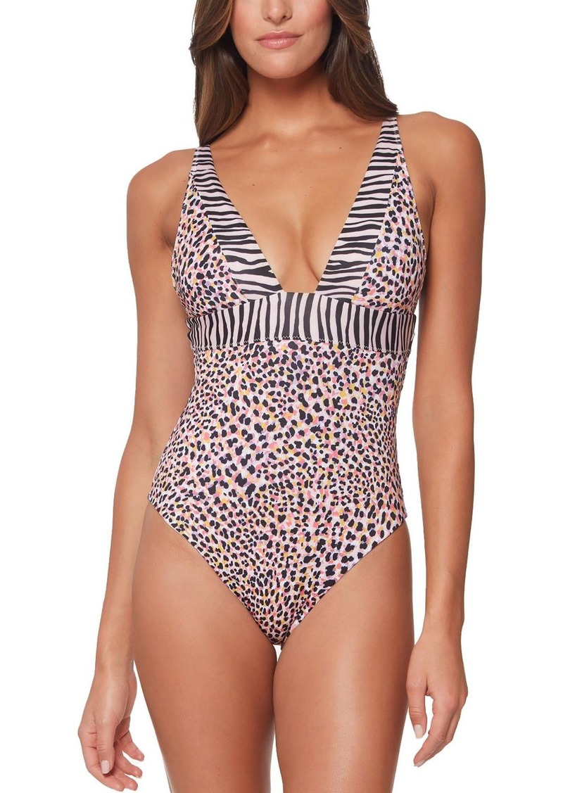 Sanctuary Womens Printed V-Neck One-Piece Swimsuit