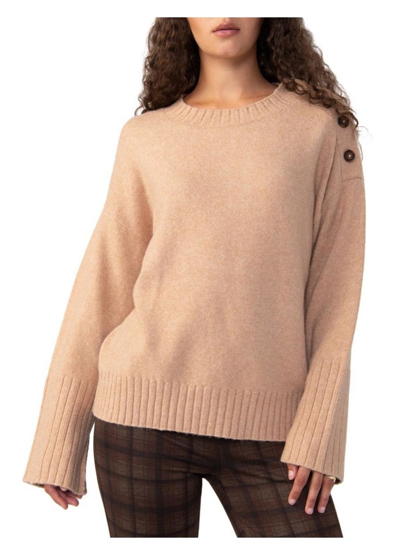 Sanctuary Womens Ribbed Trim Buttons Pullover Sweater