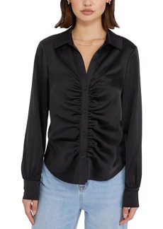 Sanctuary Womens Ruched Button Up Blouse