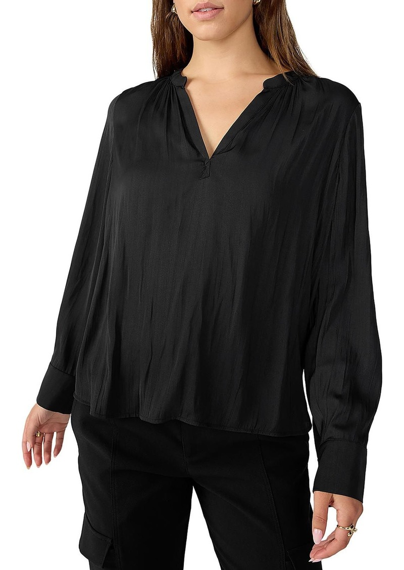 Sanctuary Womens Satin V Neck Blouse