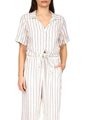 Sanctuary Womens Striped Collared Button-Down Top