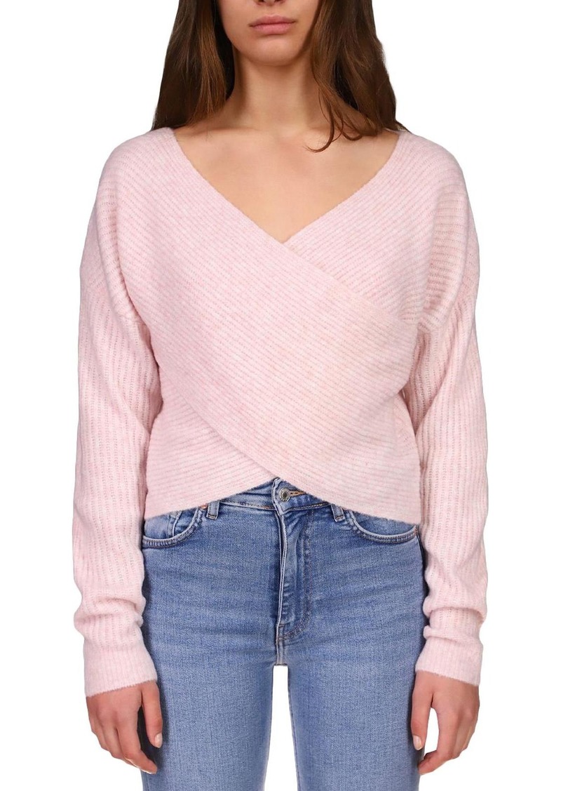 Sanctuary Womens Waffle V-Neck Wrap Sweater