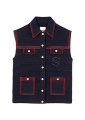 Sandro Clovis Contrast-Trim Tweed Vest