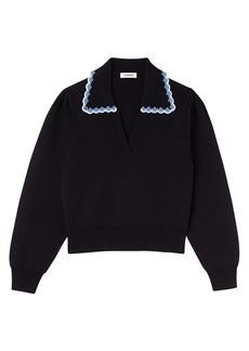 Sandro Crochet-Collar Pullover Sweater