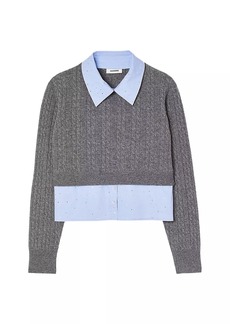 Sandro Cropped Cable Knit Sweater
