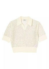 Sandro Cropped Knit Polo Jumper