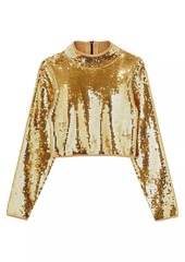 Sandro Cropped Knit Sweater with Sequins