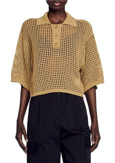 Sandro Cropped Mesh Knit Sweater