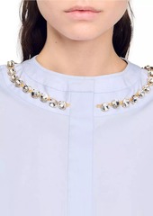 Sandro Cropped Shirt with Jewel Trim Collar