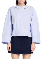 Sandro Cropped Shirt with Jewel Trim Collar