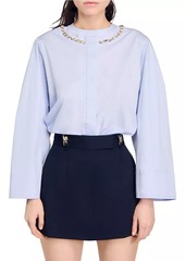 Sandro Cropped Shirt with Jewel Trim Collar