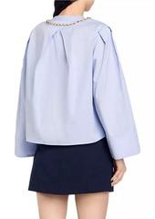 Sandro Cropped Shirt with Jewel Trim Collar