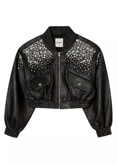 Sandro Crystal-Studded Leather Jacket