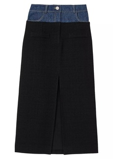 Sandro Dual-Material Denim and Tweed Skirt