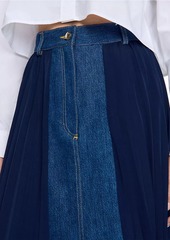 Sandro Dual Material Denim Pleated Skirt