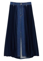 Sandro Dual Material Denim Pleated Skirt