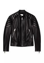 Sandro Leather Jacket With Quilted Trims