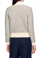 Sandro Octobre Striped Wool Knitted Cropped Cardigan