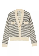Sandro Octobre Striped Wool Knitted Cropped Cardigan