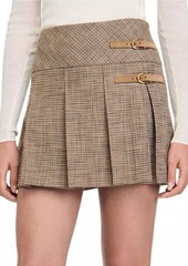 Sandro Pleated Micro Houndstooth Skirt