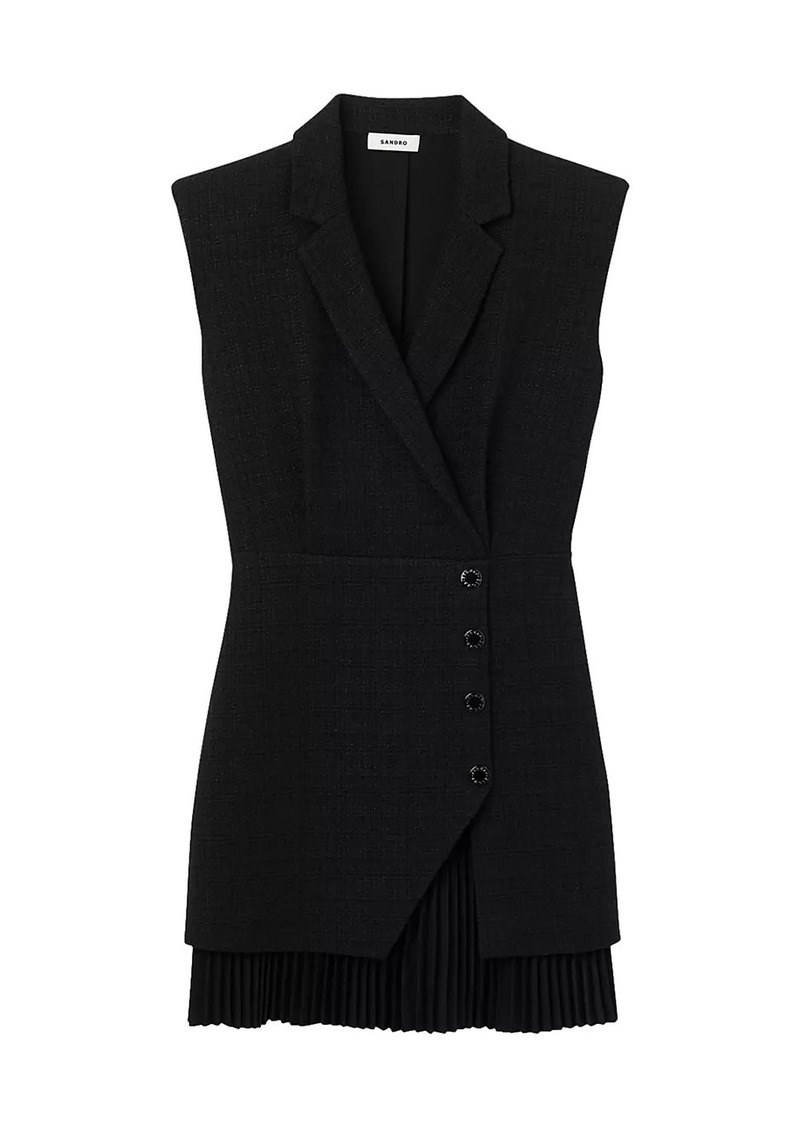 Sandro Pleated Tweed Dress