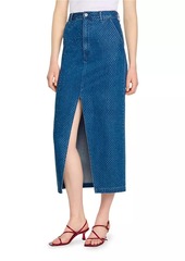 Sandro Rhinestone Denim Midi Skirt