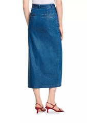 Sandro Rhinestone Denim Midi Skirt