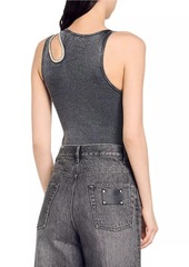 Sandro Rhinestone One-Shoulder Bodysuit