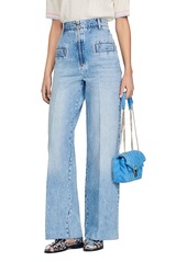 Sandro Sando Oslo High Rise Wide Leg Jeans in Blue Jean