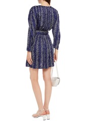 Sandro - Gathered printed satin-jacquard mini dress - Blue - FR 34