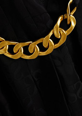 Sandro - Aurea chain-embellished pleated satin-jacquard mini dress - Black - FR 42