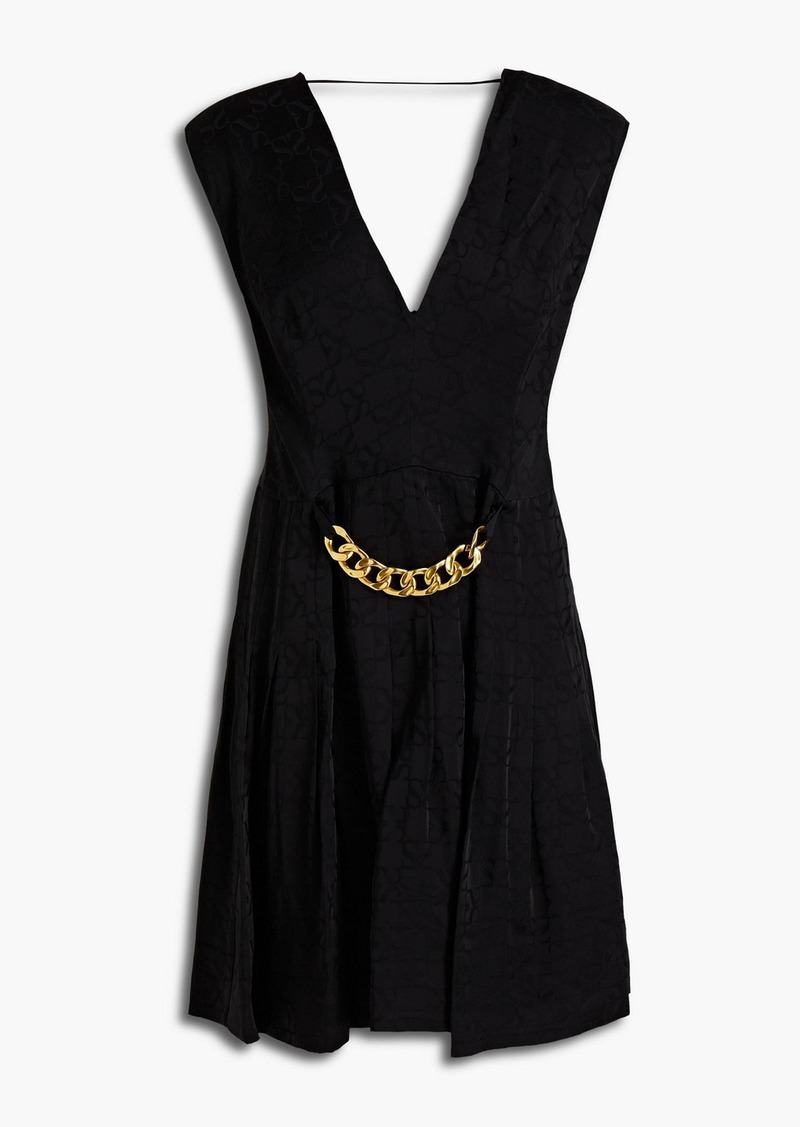 Sandro - Aurea chain-embellished pleated satin-jacquard mini dress - Black - FR 42