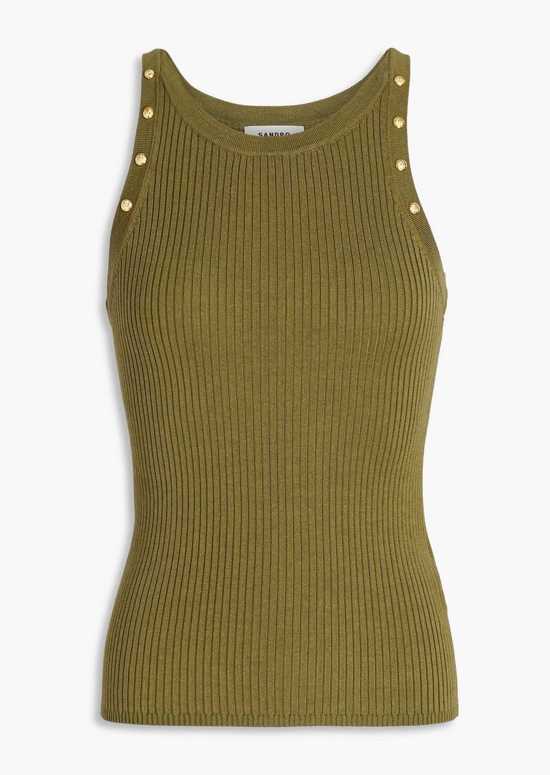 Sandro - Chicago studded ribbed-knit tank - Green - 4