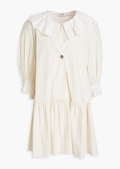 Sandro - Cinta gathered striped cotton mini shirt dress - White - FR 38
