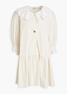 Sandro - Cinta gathered striped cotton mini shirt dress - White - FR 38