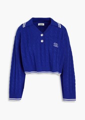 Sandro - Cropped embroidered wool and cashmere-blend polo sweater - Blue - 2