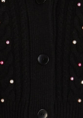 Sandro - Cropped faux pearl-embellished cable-knit wool cardigan - Black - 1