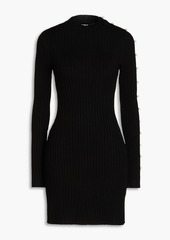 Sandro - Cutout faux pearl-embellished ribbed-knit mini dress - Black - FR 42