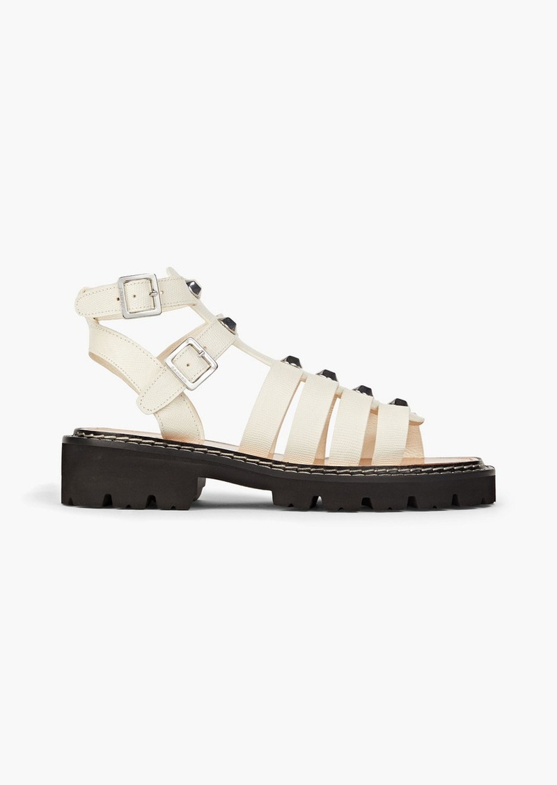 Sandro - Studded lizard-effect leather sandals - White - EU 36