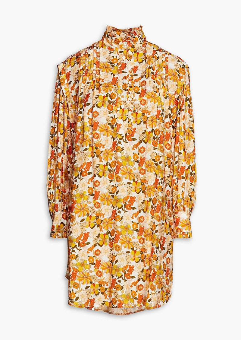 Sandro - Filipa pintucked floral-print jacquard mini dress - Orange - FR 38